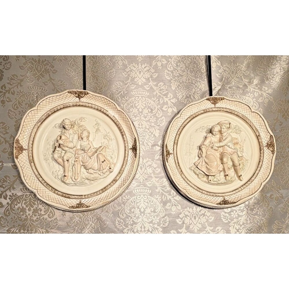 Vintage Alexander Backer Co 3D Chalkware Courting Couple Relief Wall Plaques